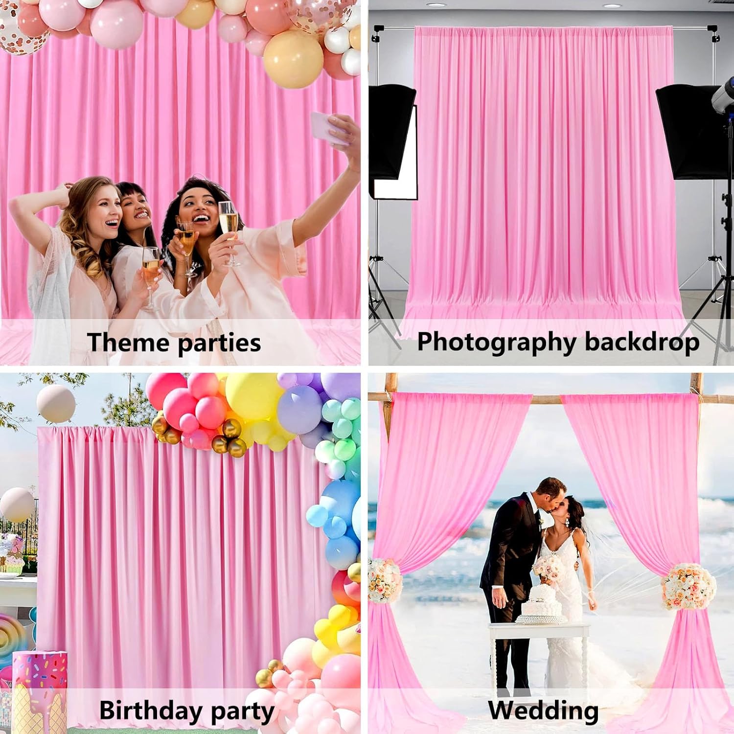 Skiennix Pink Backdrop Curtain - 10 x 7 Feet for Parties, Photoshoots & Events | 2 Panels