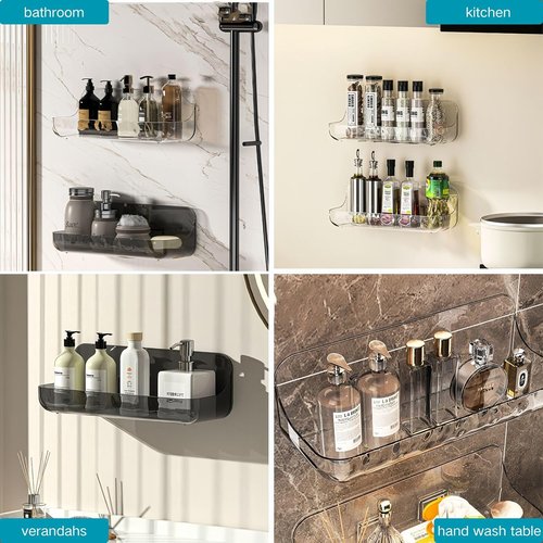 Acrylic Wall Mounted Shelf | 2 PCS Transparent Non-Drilled Bathroom Storage Solution