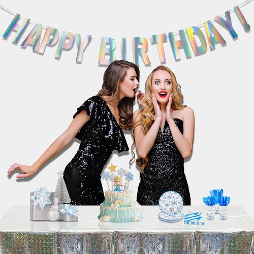 GREATRIL Holographic Happy Birthday Banner - Pre-Strung Iridescent Party Decoration | Colorful Backdrop