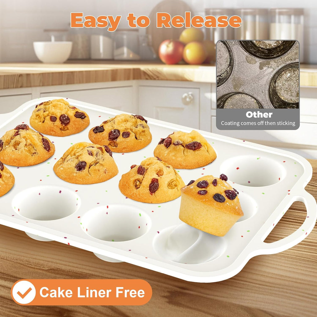 Skiennix Silicone Muffin Pan - 12-Cup Nonstick Baking Tray with Metal Reinforced Frame | BPA-Free