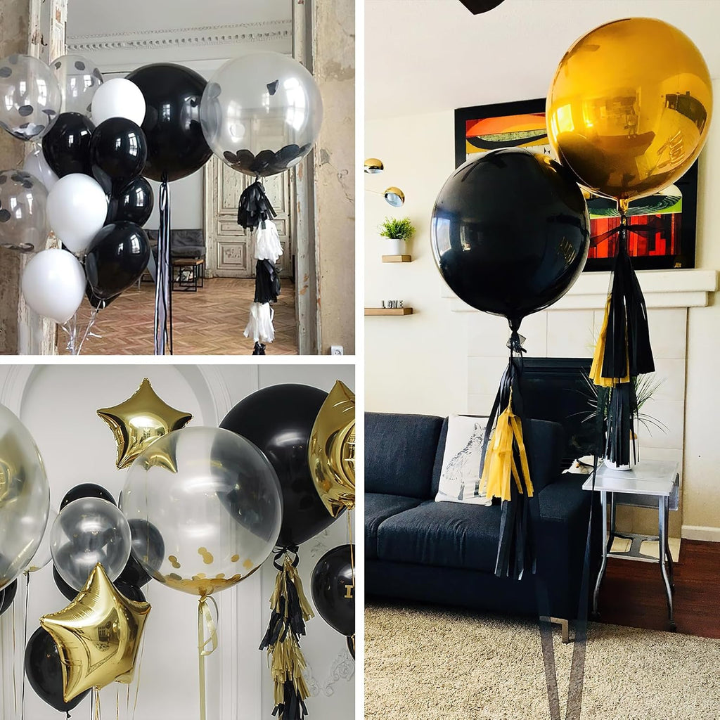 PartyWoo Black Foil Balloons - 50 Inch Jumbo Round Mylar Balloons for Halloween & Celebrations