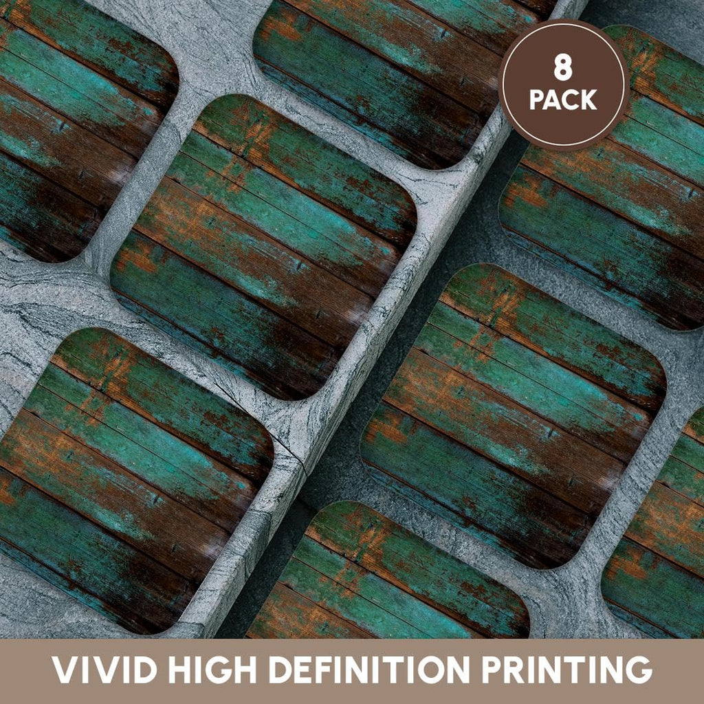 3D Rose CST_239940_2 Teal Distressed Country Wood Effect Soft Coasters