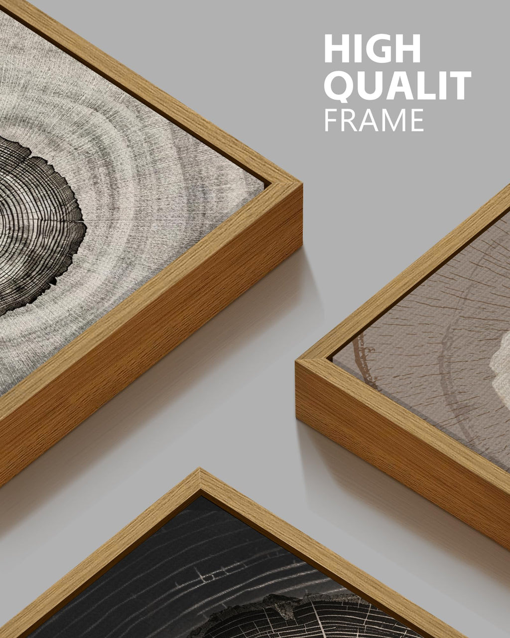 PHOPAGO Vintage Wood Tree Rings Wall Art 16x24in Farmhouse Rustic Framed Canvas Paintings Nature Artwork Natural Framed