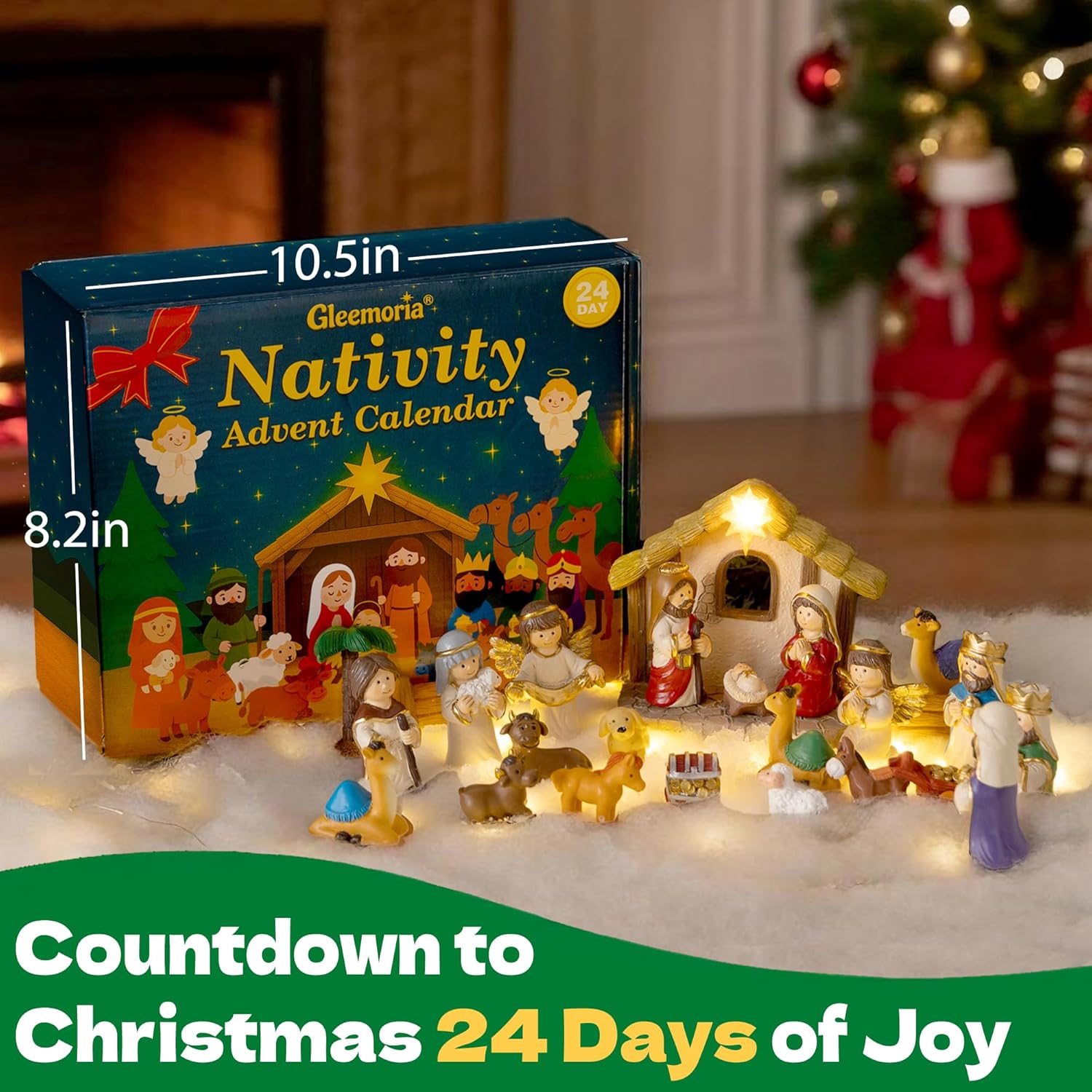 Nativity Advent Calendar 2025 - Light-Up Nativity Scene Set with Resin Figures for Kids