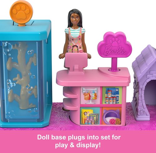 Barbie Mini BarbieLand Pet Boutique Playset - Includes Doll, Checkout Stand & Pet House for Imaginative Play