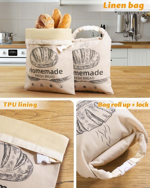 Beeswax Bread Bags by [Brand Name] - Reusable Organic Linen for Sourdough | 17 x 12.6 Inches - Freshness Preservation