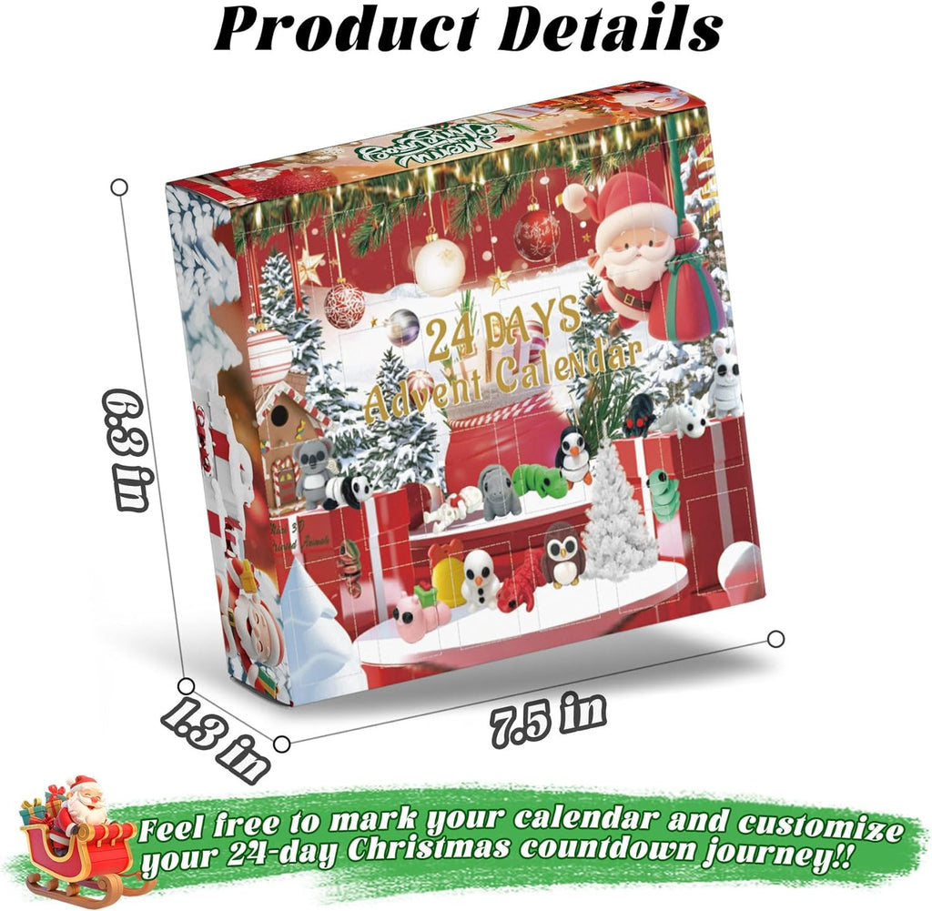 Skiennix 24 PCS 3D Printed Animal Collectibles - Fun Christmas Countdown Calendar Ornaments for Kids & Teens