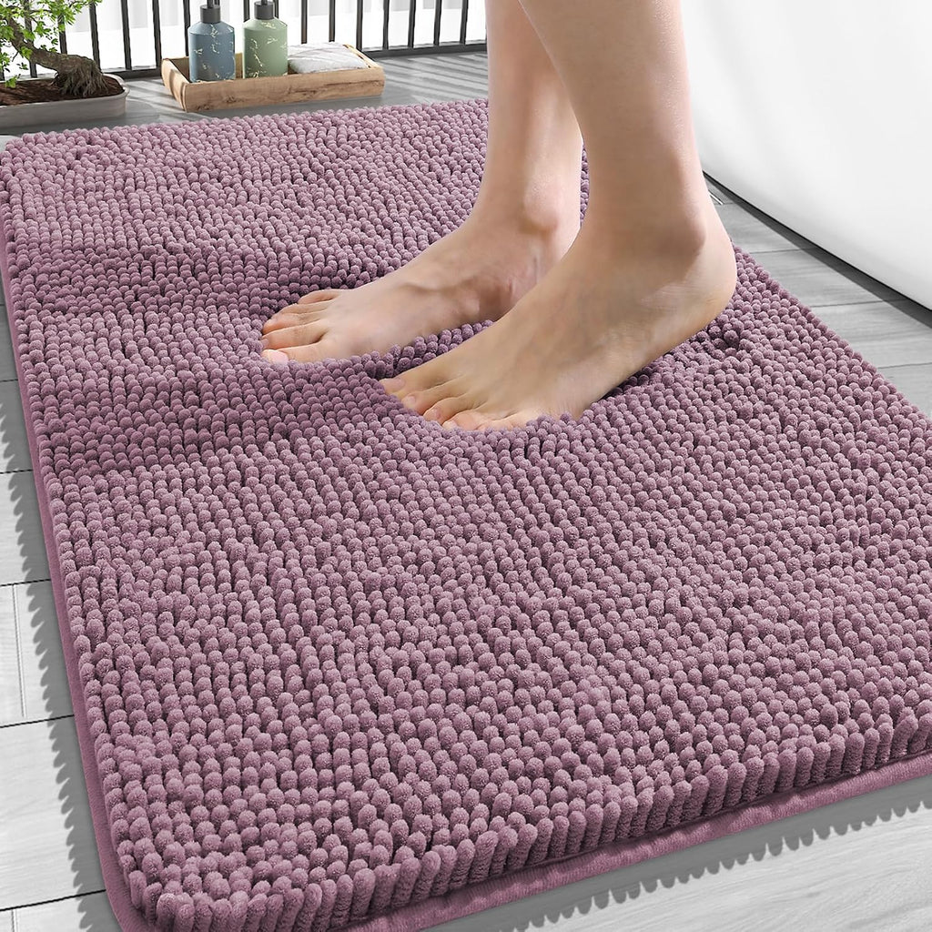 OLANLY Bathroom Rugs - Extra Soft Chenille Bath Mats with Rubber Backing | 34x21, Deep Plum, Quick Dry