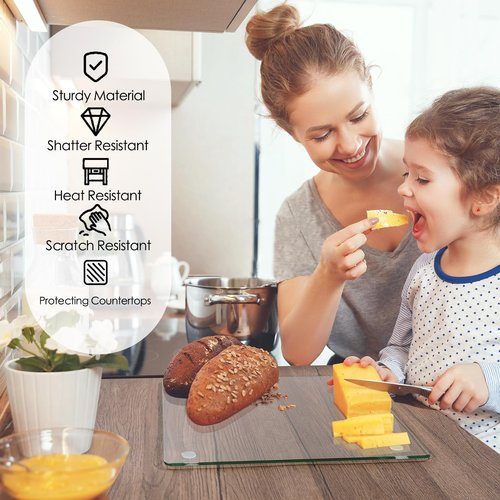 FAAYUCK Tempered Glass Cutting Board, 2 Pack Glass Cutting Board for Kitchen Counter with Non-Slip Feets, Scratch Resistant, Heat Resistant, Easy to Clean (10x10 inch)