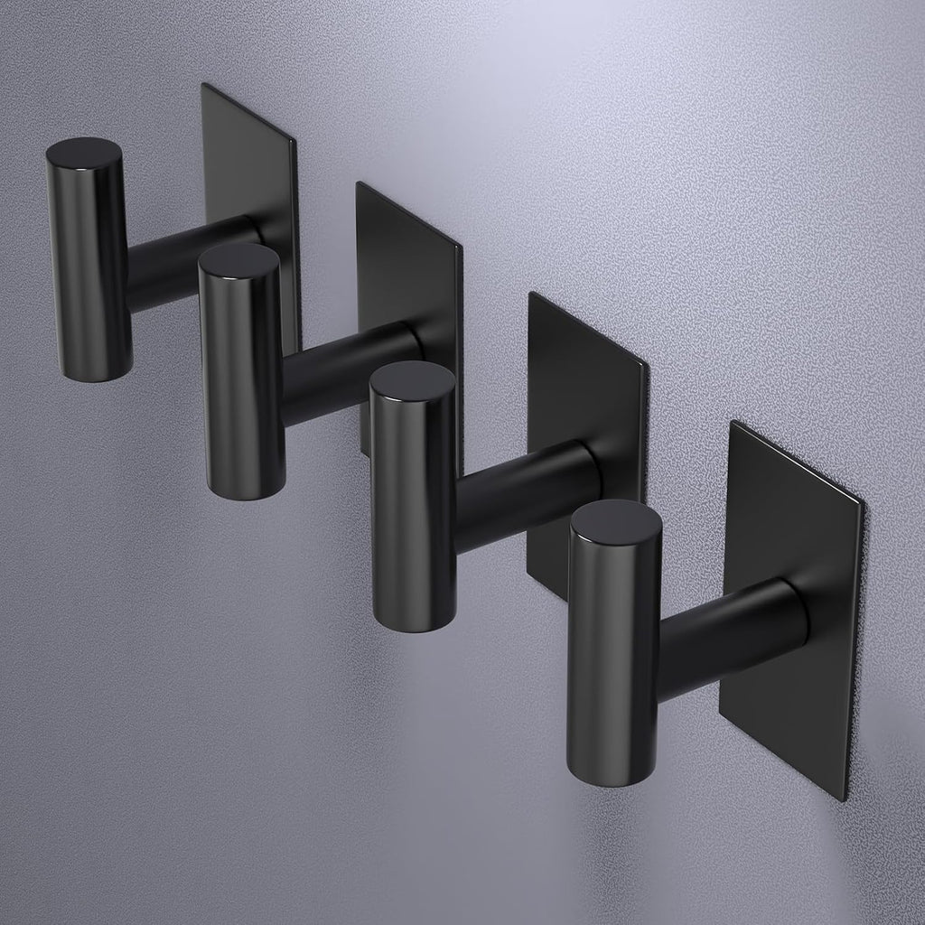 VAEHOLD Heavy-Duty Wall Towel Hooks - Waterproof Sticky Holders for Coats & Clothes | Black, 2 Pack