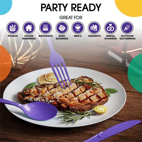 Exquisite Purple Plastic Forks 100 Pieces Purple Forks Disposable Utensils Heavy Duty Plastic Cutlery Set Disposable Cutlery Sets Party Supplies & Party Tableware