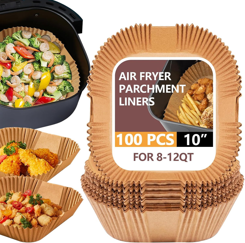 UBeesize XL 10 Inch Air Fryer Paper Liners - 100 PCS Non-Stick Parchment Paper | Square, Bleach-Free