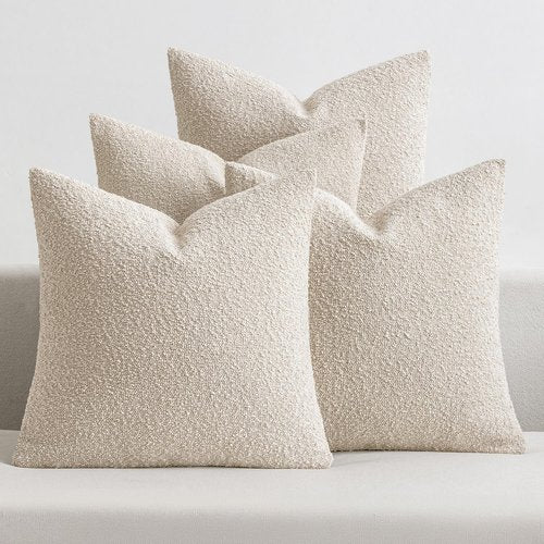 MIULEE Decorative Boucle Throw Pillow Covers - Soft 18x18 Inch Beige Accent Cushions for Modern Farmhouse Decor
