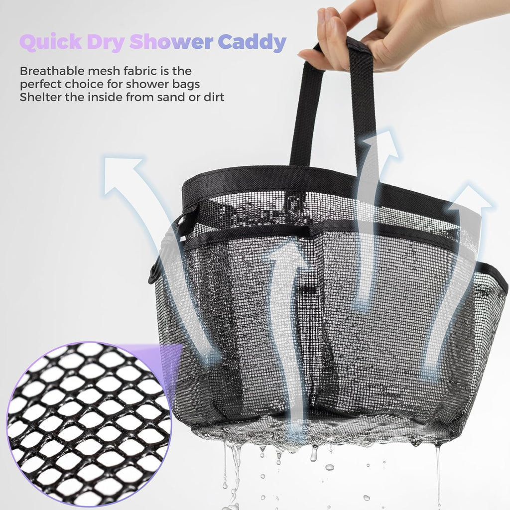 Skiennix Mesh Shower Caddy - Portable 8-Pocket Quick Dry Bag for College Dorm, Bathroom & Gym Essentials