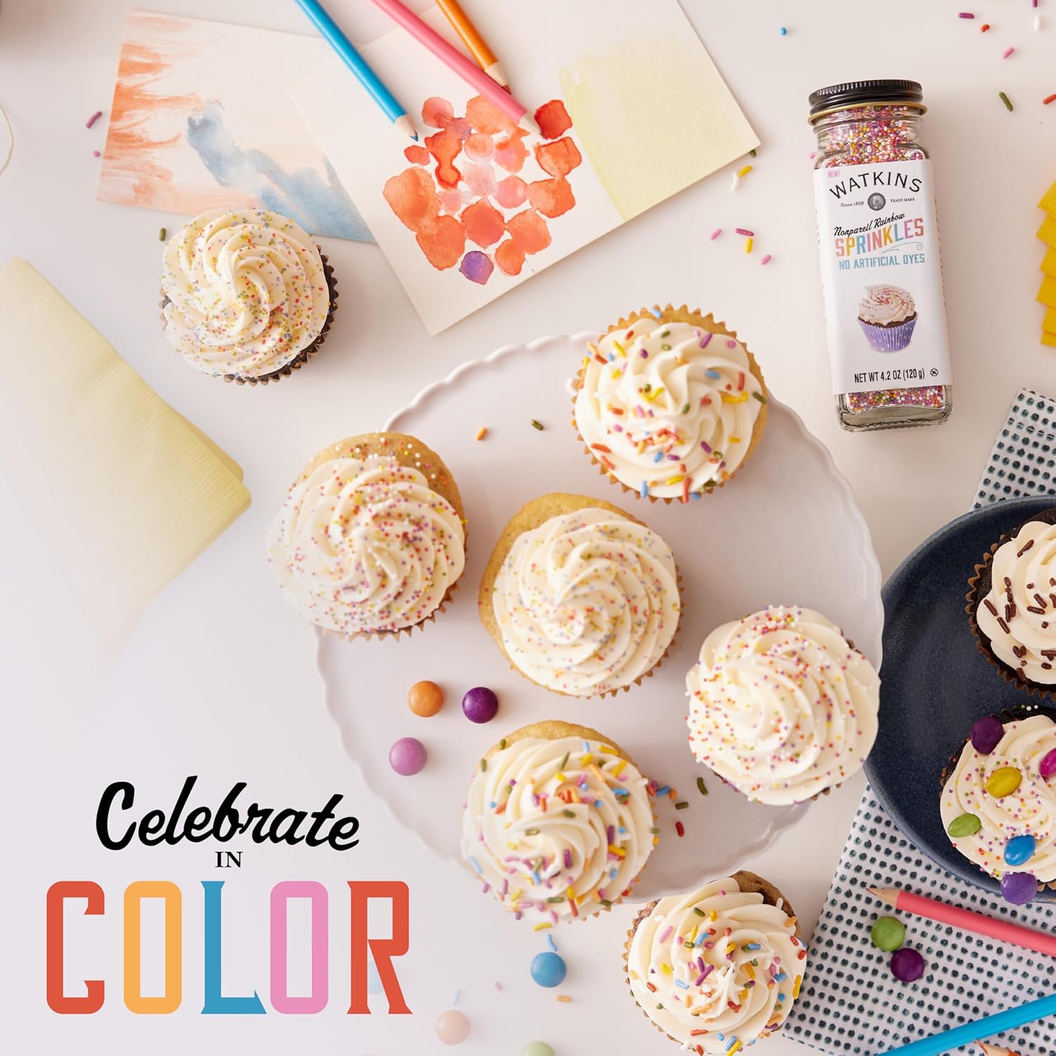 Watkins Gourmet Decorating Sprinkles - Rainbow Nonpareils, 4.2 Oz Jar for Vibrant Baking Decor