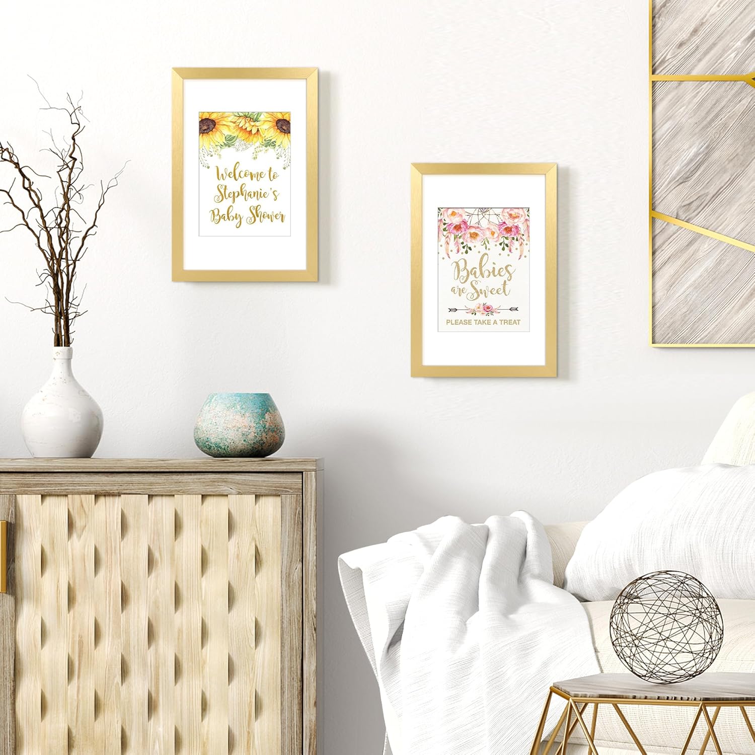 Upsimples 8x12 Picture Frame Set of 5 - Display 6x8 Photos with Mat or 8x12 Without | Elegant Gold Finish