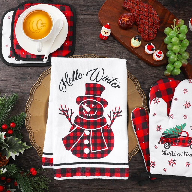 Pickmesh 12 Pcs Fall Kitchen Towels and Oven Mitt Sets 4 Maple Leaf Oven Mitts 4 Harvest Dish Towels and 4 Plaid Pot Pumpkin Holders Cooking Accessories for Thanksgiving Autumn Kitchen Decoration