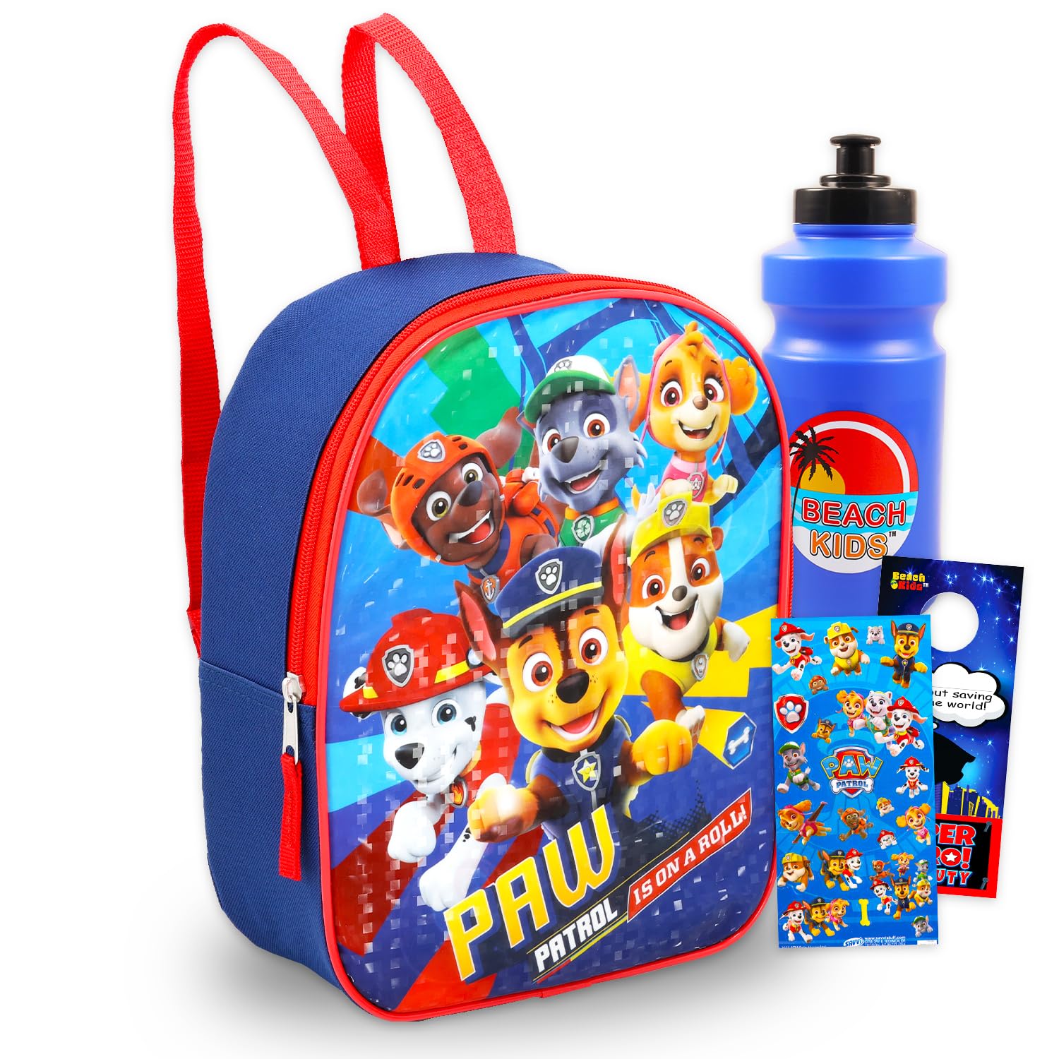Paw Patrol Mini Backpack for Boys - Bundle with 12" Small Backpack Featuring Chase, Marshall, Rubble Plus Water Bottle, Stickers and More | Paw Patrol Mini School Bag Set for Kids