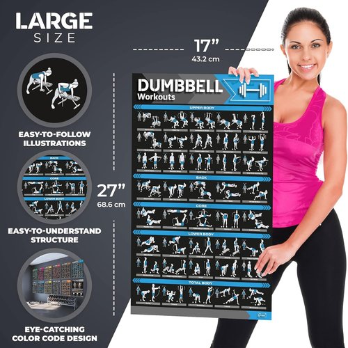 Laminated Large Workout Poster Set by [Brand Name] - Essential Home Gym Exercise Charts | 12-Pack with Dumbbell, Yoga, Kettlebell & More