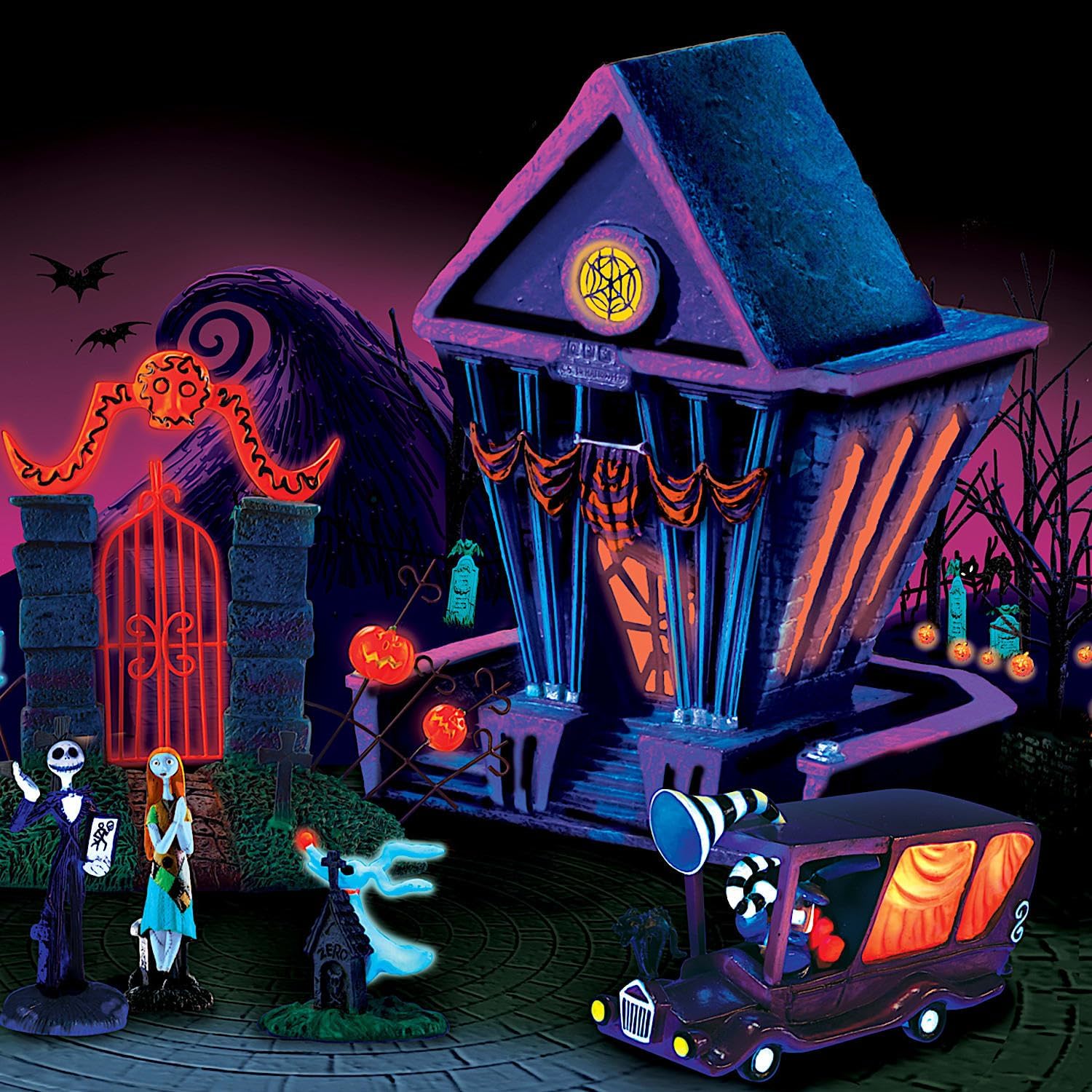 Regine Switzerland Nightmare Before Christmas Black Light Village Set - Enchanting Holiday Decor