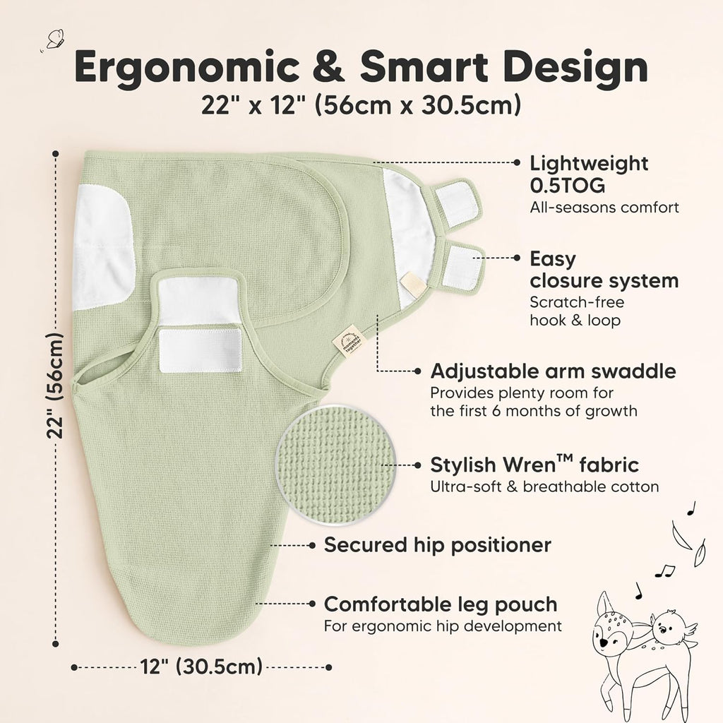 Skiennix Organic Baby Swaddle Wraps - Soft & Snug Sleep Sacks for Newborns 0-3 Months | 3-Pack in Willow