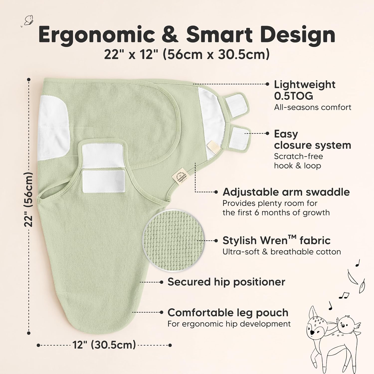Skiennix Organic Baby Swaddle Wraps - Soft & Snug Sleep Sacks for Newborns 0-3 Months | 3-Pack in Willow