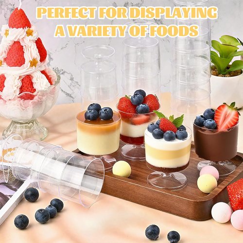 Hsxfl 120 Pcs Mini Dessert Cups with Spoons 60 Pcs 5 OZ Small Clear Plastic Dessert Parfait Cup 60 Pcs, Round Goblet Disposable Fruit Ice Cream Cake Pudding Cups Appetizer Bowl For Party