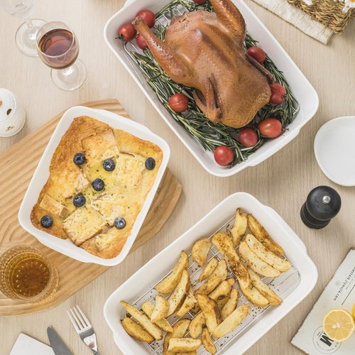 HOMBENE Baking Dish Set - Ceramic Bakeware with Handles | Oven & Microwave Safe | 1.2QT to 4.2QT Sizes