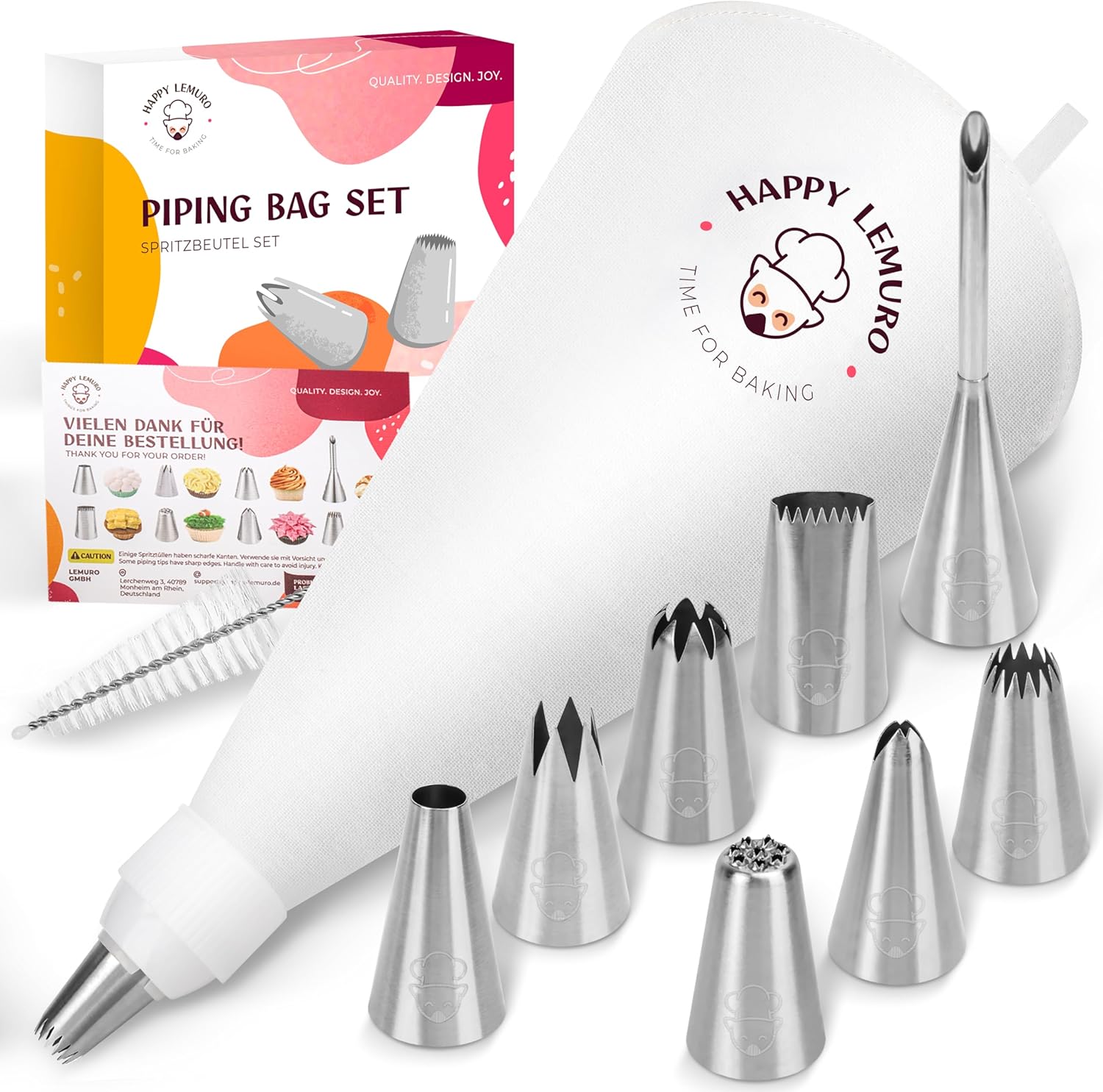 Premium Reusable Piping Bags Set | Cotton Pastry Bag 16" with 8 Large Icing Tips - Dishwasher Safe