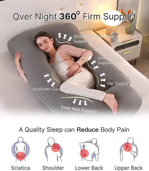 Allopera Pregnancy Pillow - Full Body Maternity Support 57 Inch with Removable Cooling Cover | Ideal for Pregnant Women