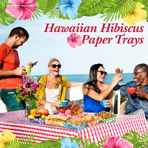 Nitial 48 Pcs Hibiscus Party Paper Food Trays Disposable Luau Party Food Boats Hawaiian Themed Decorations 5 lb Hawaiian Tray for Hibiscus Tropical Theme Supplies