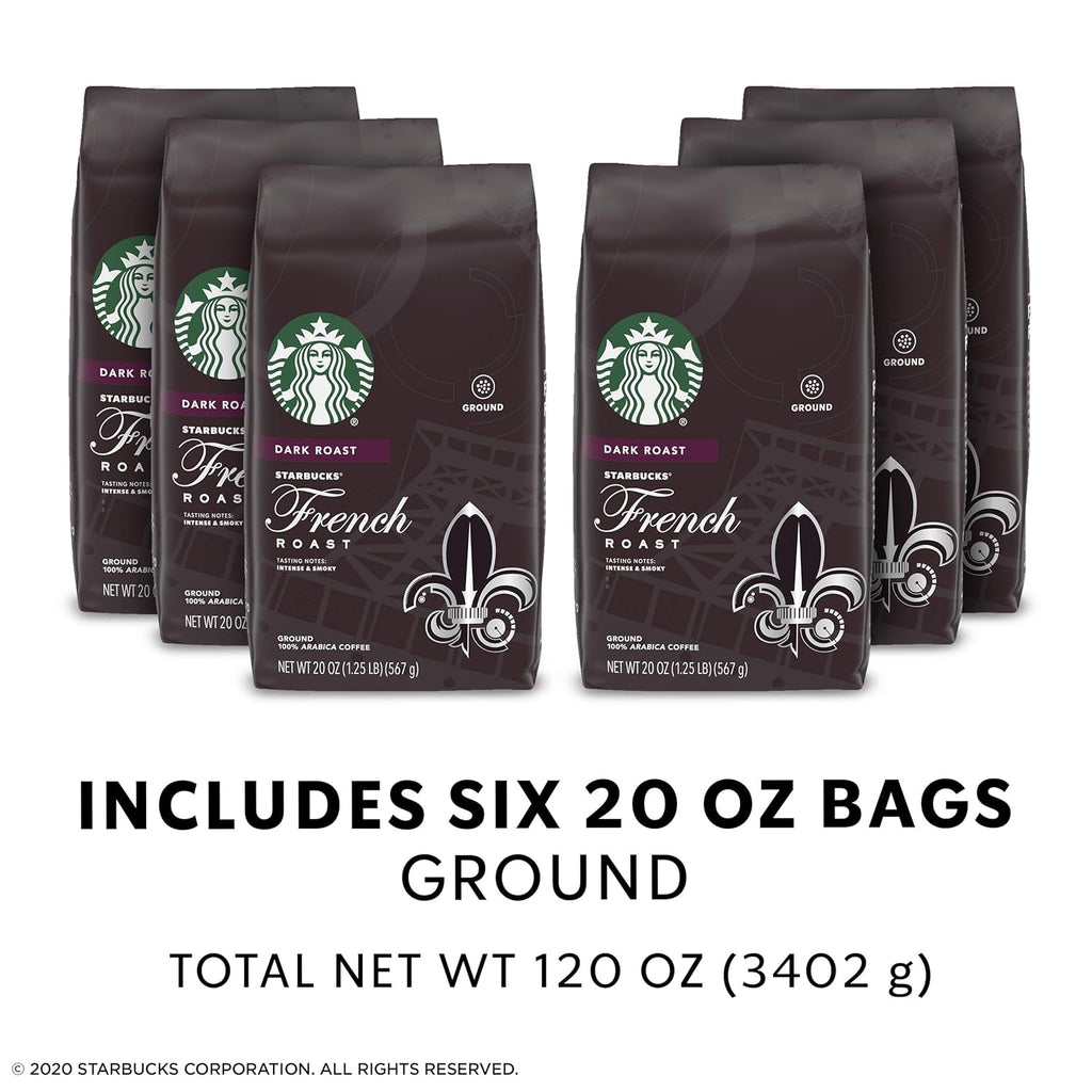 Starbucks Dark Roast Ground Coffee - Rich French Roast - 100% Arabica - 6 Bags (20 oz. Each)