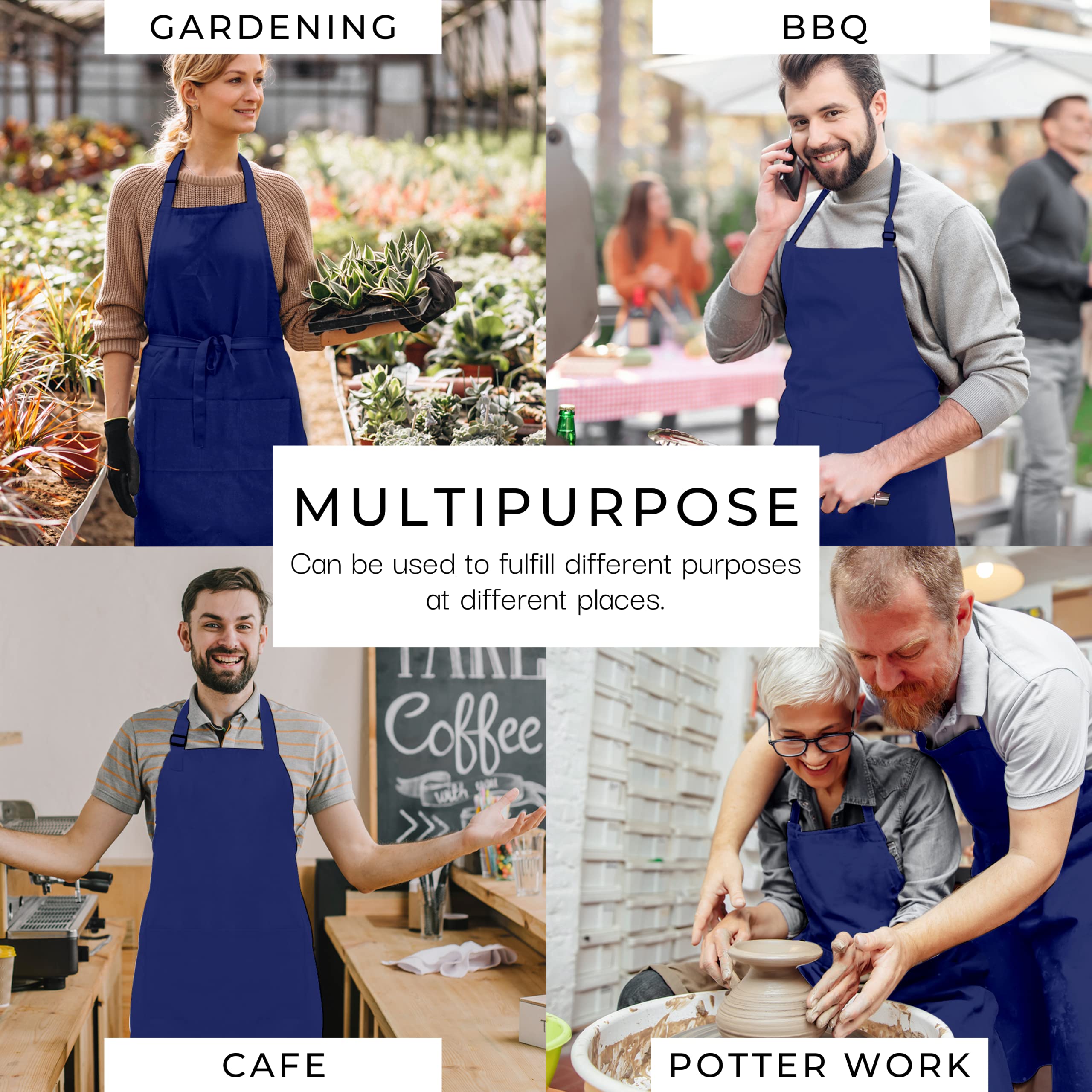 RAJRANG Bulk Apron for Women Men with Pockets Cotton Kitchen Cooking Chef Aprons Sodalite Blue 35x27 Inches Set of 10