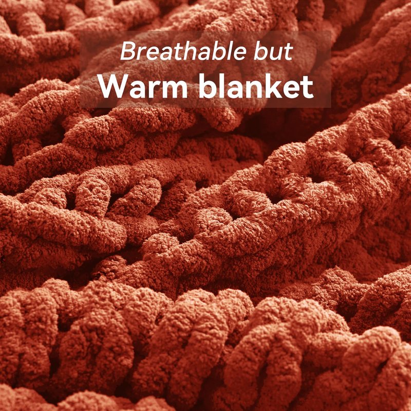 Negwoo Chunky Knit Throw Blanket, 30''*40'' Fall Throw Blanket Knitted Chenille Yarn for Bed Couch, Handmade Orange Crochet Big Thick Blanket, Machine Washable Cute Comfy Blankets for Home Decor