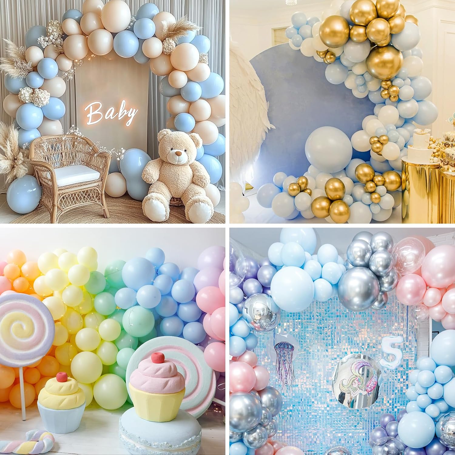RUBFAC Pastel Blue Balloons - 129pcs in Various Sizes for Garland & Arch | Perfect for Birthday & Baby Showers