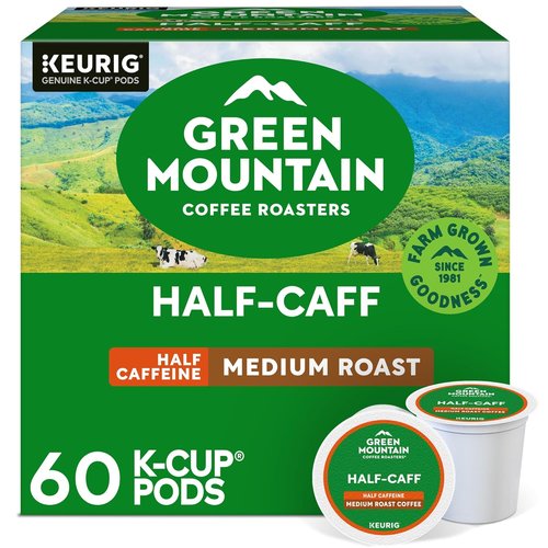 Green Mountain Coffee Roasters Half Caff K-Cup Pods - Medium Roast Coffee, 60 Count (6 Packs of 10)