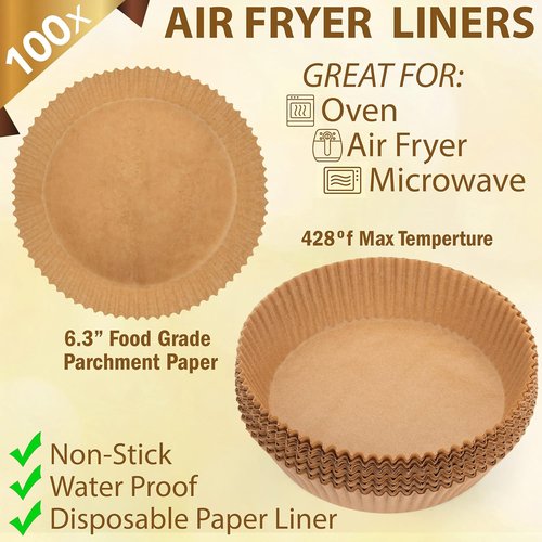 Air Fryer Liners - Disposable Non-Stick Parchment Paper Sheets | 100 Count, 6-7 Inch Round