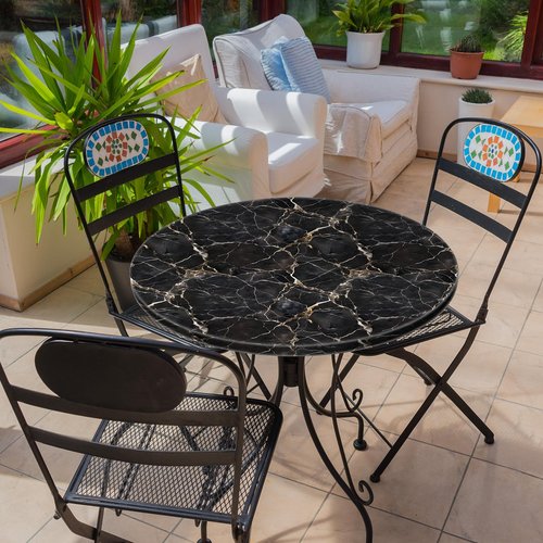 SuxiGlo Black Marble Round Tablecloth – Fitted Circle Table Cover with Elastic Edge, Waterproof & Washable Polyester Table Cloth for 55" to 66" Indoor/Outdoor Tables