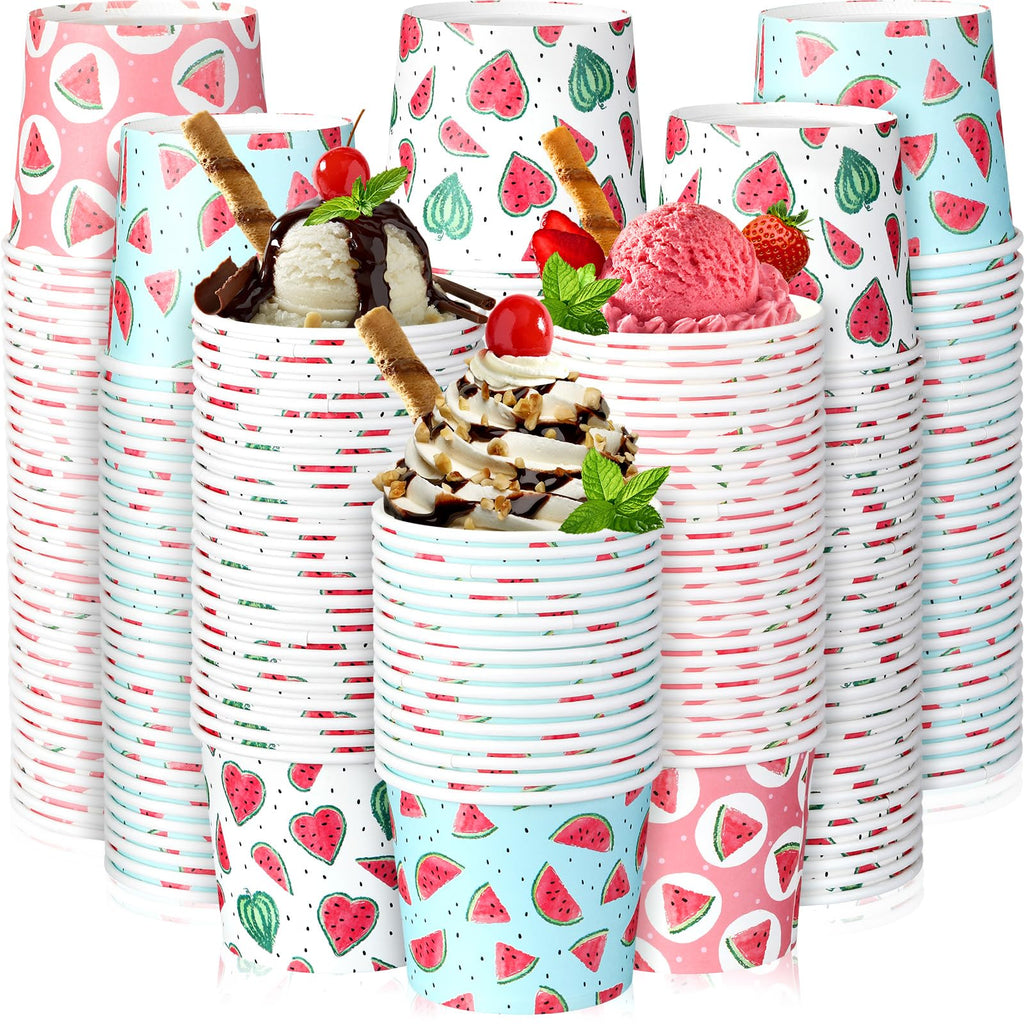 Tanlade 210 Packs 12 oz Ice Cream Cups Paper Disposable Ice Cream Bowls Watermelon Paper Cups Bulk for Ice Cream Dessert Cups Dessert Bowls for Cold or Hot Food Cups for Soups Sundaes Ice Cream Cones