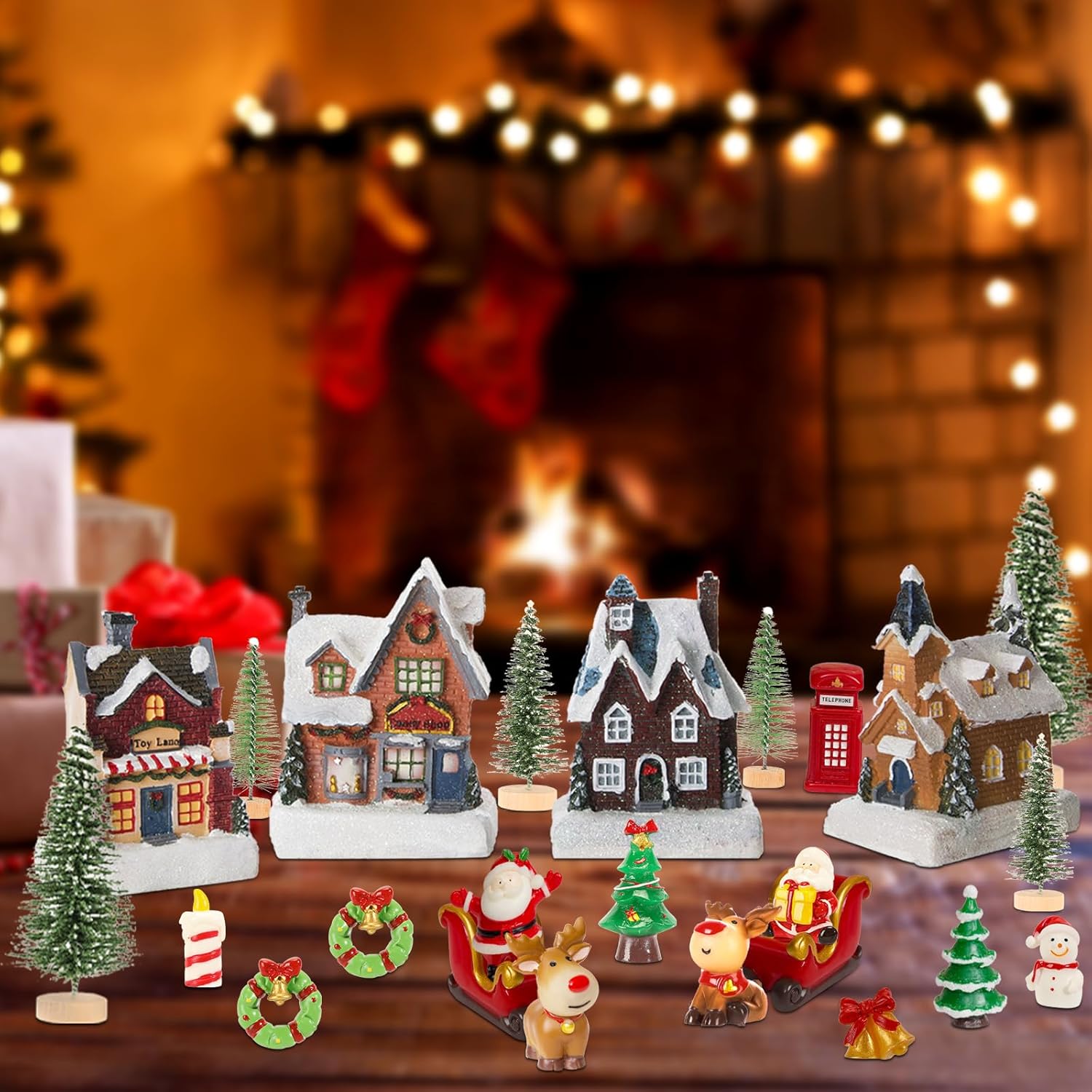 Regine Switzerland 24-Pcs Christmas Village Set - LED Light-Up Houses & Figurines for Festive Home Decor