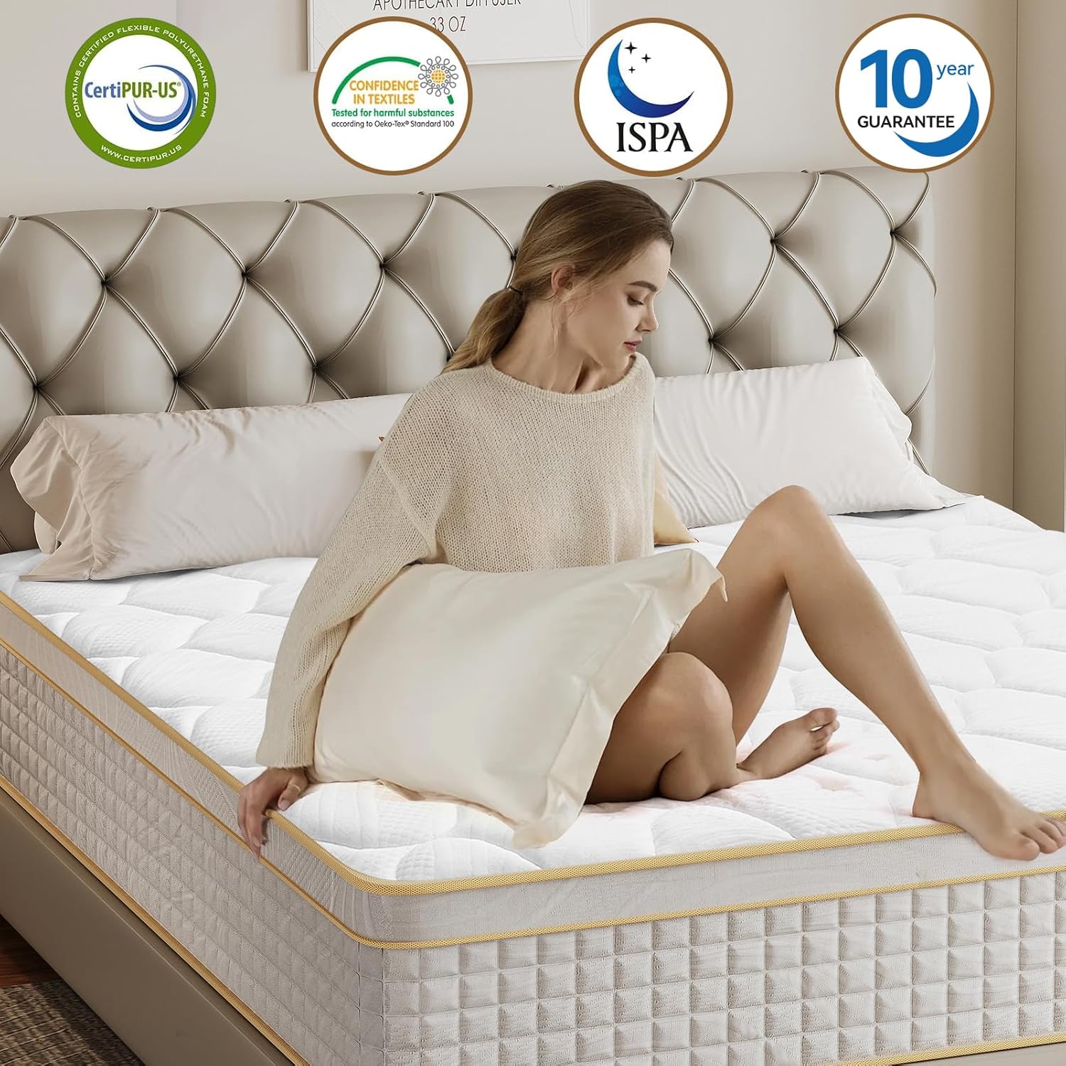 Skiennix Hybrid Mattress - Twin Size, Medium Firm, Memory Foam & Pocket Springs, Euro Top, Motion Isolation, CertiPUR-US (10 Inch)