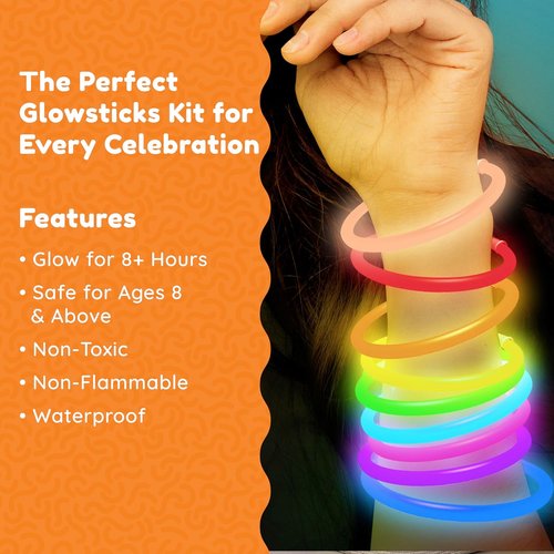 Glow Fever 209-Piece Glow Sticks Bulk Party Pack | 100 8" Glow Sticks & 109 Accessories for Festivals & Halloween