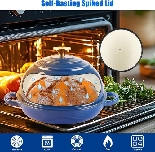 CUKOR 7QT Enameled Cast Iron Dutch Oven - Non-Stick Bread Pot for Baking, Roasting & Stewing