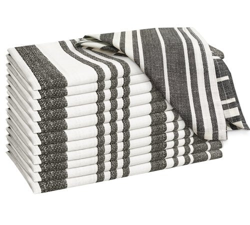 RUVANTI Cloth Napkins Set of 12 Cotton 100%, 20x20 Inches Napkins Cloth Washable, Soft, Absorbent. Cotton Napkins for Parties, Christmas, Thanksgiving, Weddings, Dinner Napkins Cloth - Grey Stripes
