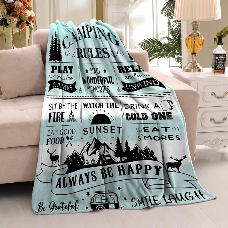 BUUGVIIL Camping Gifts for Women/Men, Camping Rules Blanket, Camp Stuff, Camp Essentials, Camper Decor for Outdoors, RV Owners Travel 60"x50"