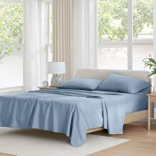 Comfort Spaces 100% Cotton Sheet Set - Breathable & Soft Bedding for Twin Mattresses, Blue 3 Piece Set