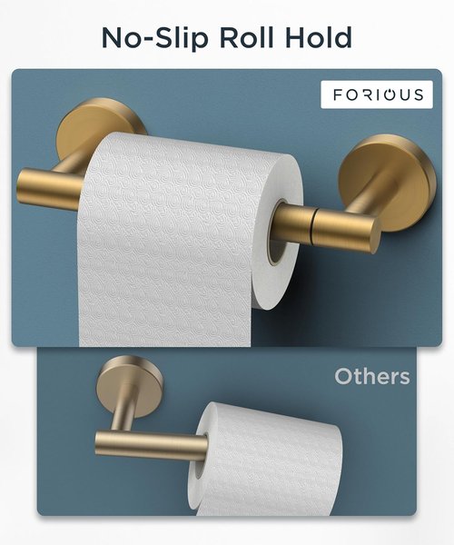 FORIOUS Toilet Paper Holder - Rustproof Stainless Steel Double Post Design | Brushed Gold & Matte Black