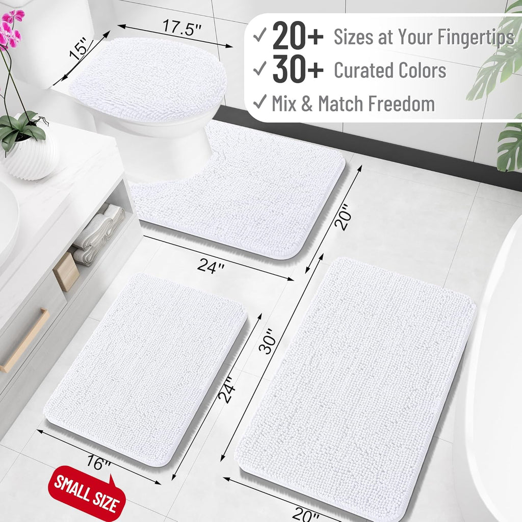OLANLY Bathroom Rugs - Extra Soft Chenille Bath Mats | Quick-Dry, Machine Washable, 30x20, White