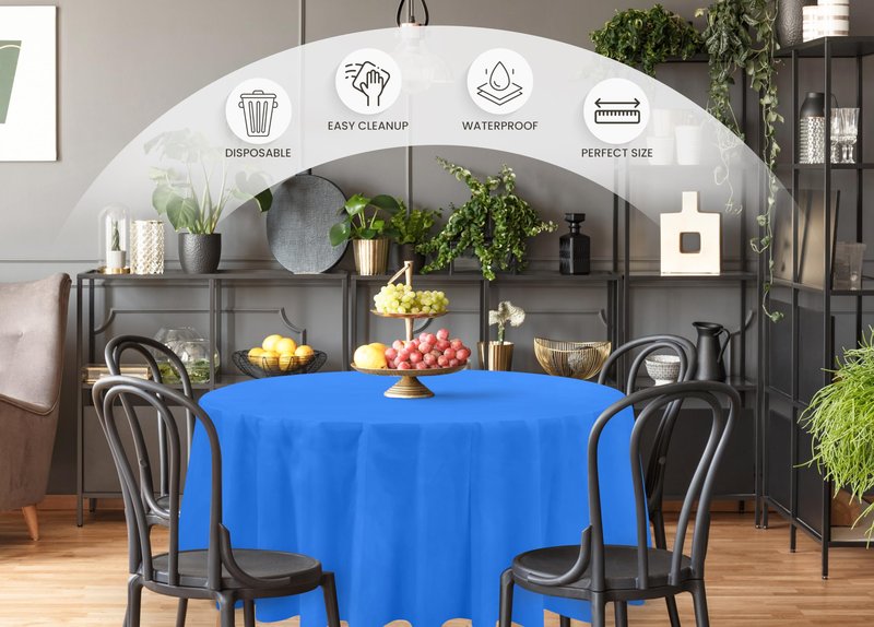 Utopia Kitchen Plastic Table Cloth Disposable (12 Pack - 84 Inch) Blue Round Tablecloth Waterproof Stain Resistant Party Table Cover