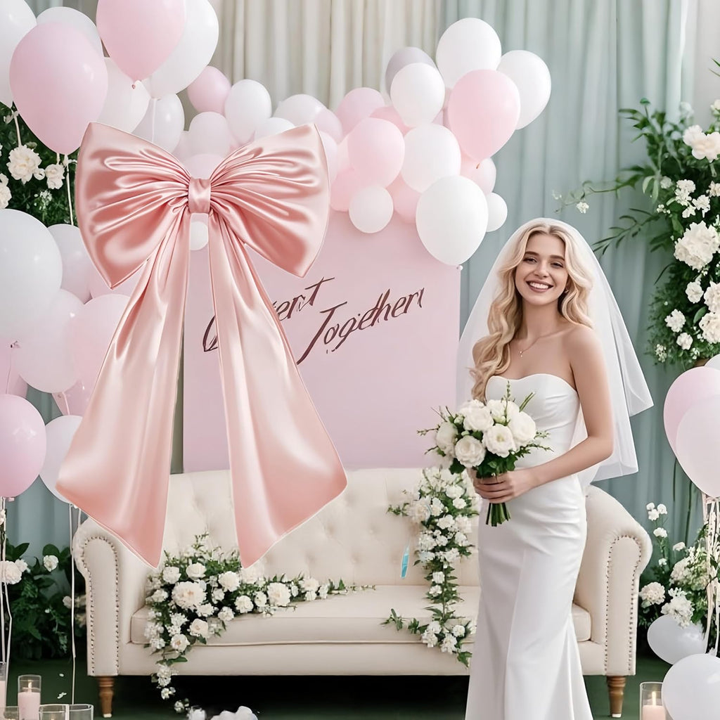 Skiennix Large Pink Bow | Satin Ribbon Tie Coquette Room Decor - 40x24 In Giant Pastel Hanging Wall Decoration for Ballerina Birthday